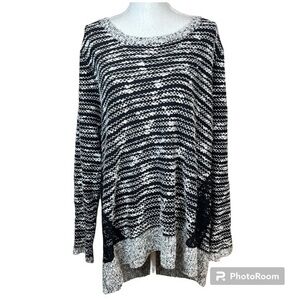 2/$25 Maurices Black White Woven Knit Business Casual Slouchy Scoop Sweater 3